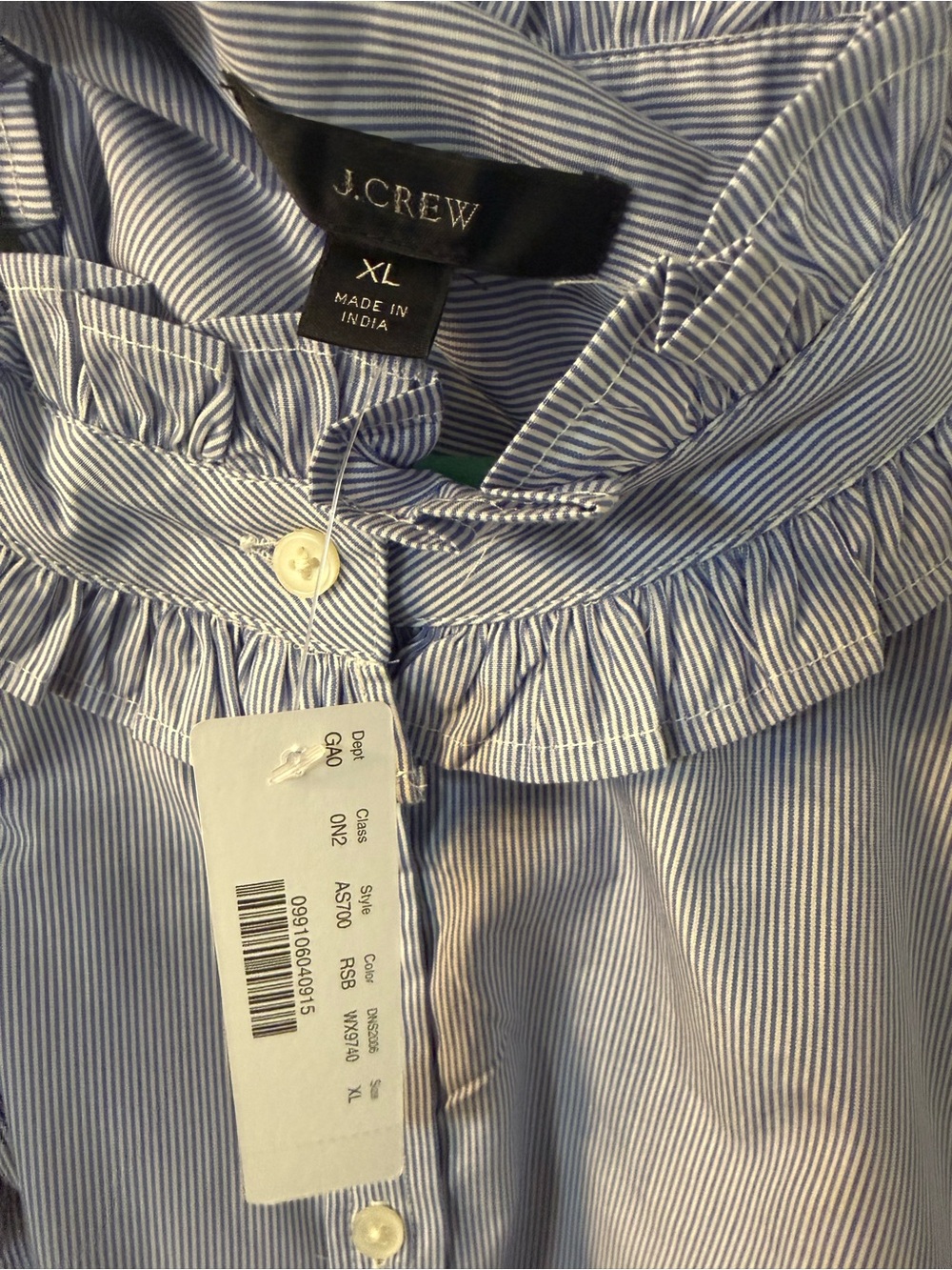 J. Crew Light Blue Ruffle Collar Button-Front Blouse - Picture 3 of 5